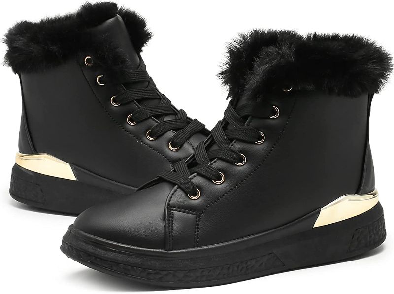Photo 1 of HEAWISH Winter Snow Boots for Women Ankle Boots With Side Zipper Womens Booties Fur Lined Winter Shoes Size 8