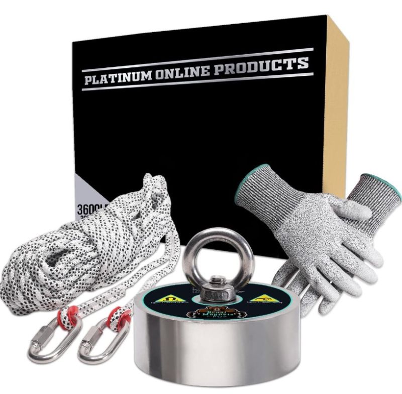 Photo 1 of 3600LB’s Powerful Pulling Force Beast 360 Degrees, Fishing Magnet for Magnet Fishing – Durable 65ft Rope with Carabiners & Cut Resistant Pair of Gloves
