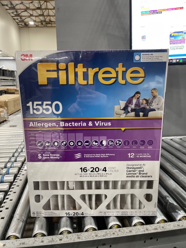 Photo 2 of 3M Filtrete 1550 Allergen Bacteria & Virus 16x20x4 Single Filter
