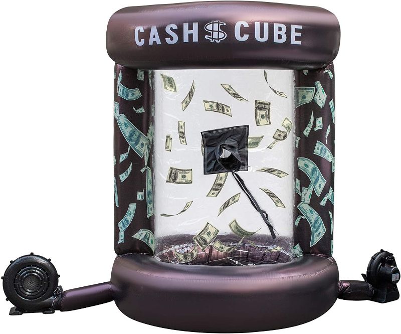 Photo 1 of (NOT TESTED)Happybuy Inflatable Cash Cube with Two Blowers Inflatable Cash Cube Booth Black Cash Cube Money Machine Quick Inflated Cash Cube Water-Proof Money Booth Machine Money Grab Catch for Promotion Events