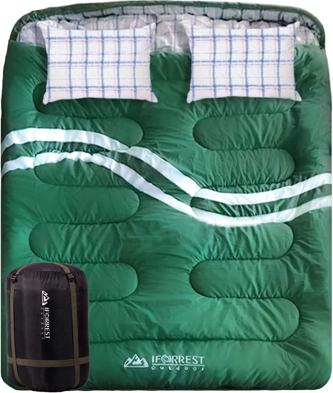 Photo 1 of IFORREST Cotton Flannel Double Sleeping Bag for Adults - 2 Person Cold Weather Camping Bed, Extra-Wide & Warm