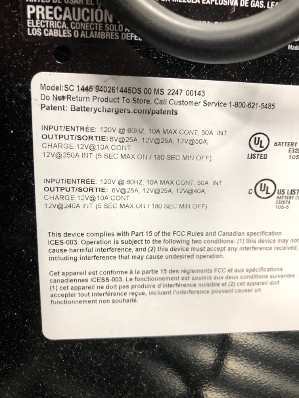 Photo 4 of ***USED AND NO BATTERY METER ONLY CHARGER*****  Schumacher SC1445 250/50/25/10 Amp Manual Wheel Charger with Engine Start & SC1355 Fully Automatic Battery Maintainer - 1.5 Amp, 6/12V - for Car, Power Sport, or Marine Batteries Charger 