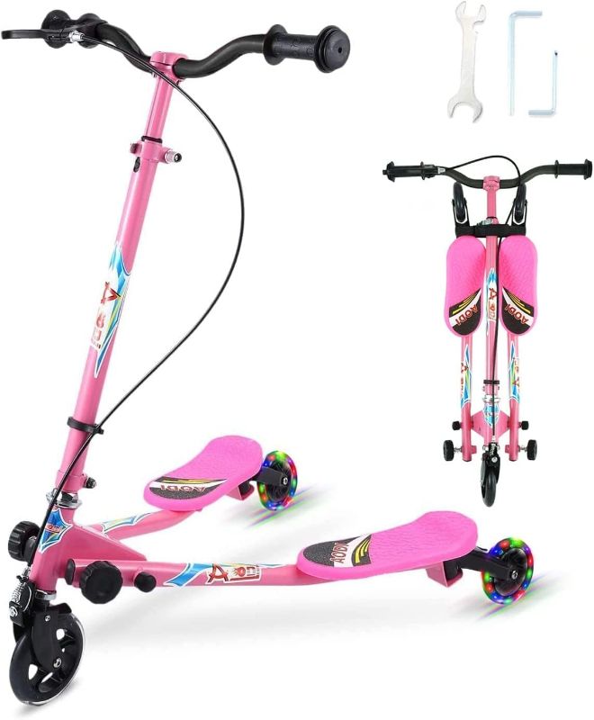 Photo 1 of ***USED***   SANSIRP Swing Scooter for Kids, 3 Wheels Wiggle Scooter Foldable Self-Propelling Drift Kick Speeder Scooter with 3-Level Adjustable/Illuminated LED Wheels for Boys Girls Ages 3-8 Years
