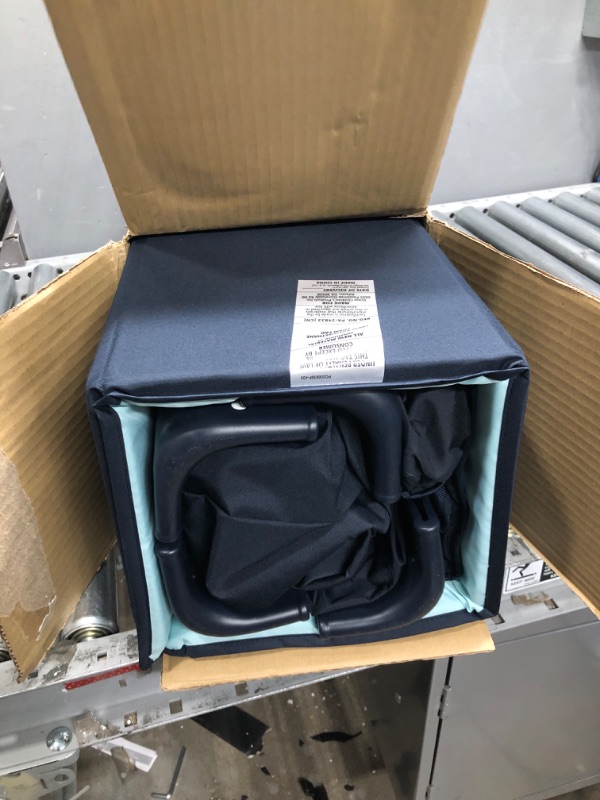 Photo 2 of ***PREVIOUSLY OPENED****  Graco Pack and Play On the Go Playard | Includes Full-Size Infant Bassinet, Push Button Compact Fold, Stratus , 39.5x28.25x29 Inch (Pack of 1) W/ Bassinet Insert Stratus