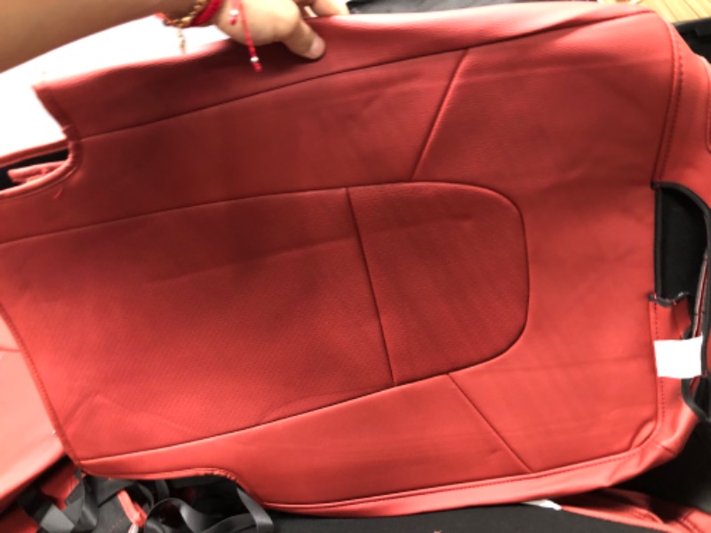 Photo 7 of INCH EMPIRE Seat Cover Custom Fit for Tesla Model Y Synthetic Leather Car Seat Cushion Protector for 2020 2021 2022 2023 Customized (Lichi Wine Red Model Y) Model Y Wine Red