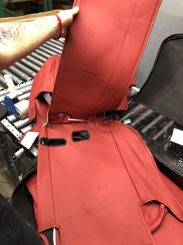 Photo 4 of INCH EMPIRE Seat Cover Custom Fit for Tesla Model Y Synthetic Leather Car Seat Cushion Protector for 2020 2021 2022 2023 Customized (Lichi Wine Red Model Y) Model Y Wine Red