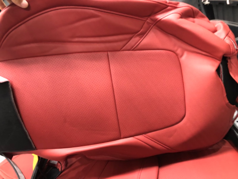 Photo 5 of INCH EMPIRE Seat Cover Custom Fit for Tesla Model Y Synthetic Leather Car Seat Cushion Protector for 2020 2021 2022 2023 Customized (Lichi Wine Red Model Y) Model Y Wine Red