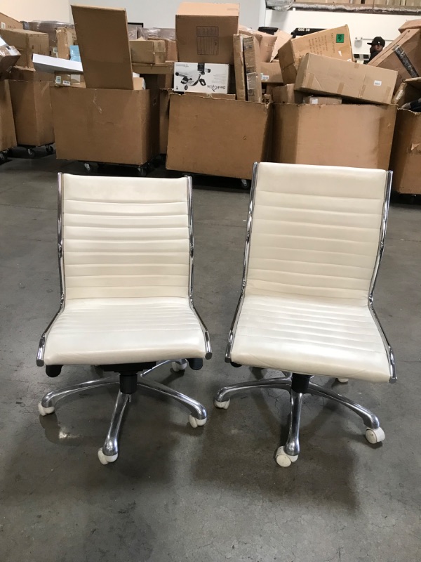 Photo 1 of Set of 2 Classic Armless White Swivel Office Chair
