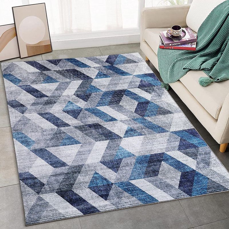 Photo 1 of 9'10"x6'10" Zacoo Area Rug Modern Trellis Accent Area Rug Diamond Lattice Area Rug Geometric Floor Decor Carpet Low Pile Non Slip Bedroom Rug Moroccan Area Rug for Living Room Office, Navy/Grey, 6 x 9 Feet
