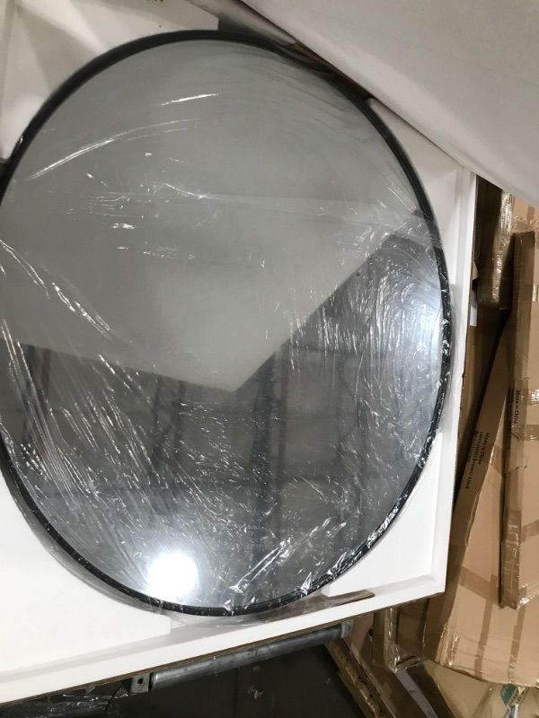 Photo 2 of 42 Inch Large Round Mirror, Oversized Modern Brushed Metal Frame Mirror, Black Circular Mirror, Vanity Mirror for Wall, Decorative Mirror for Entry, Living Room, Bathroom and Bedroom
