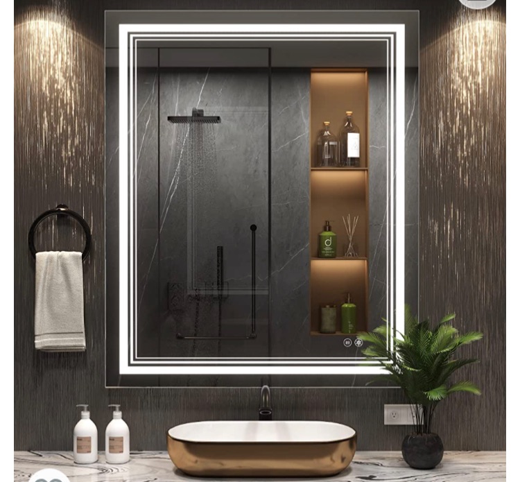 Photo 1 of *UNABLE TO TEST DUE TO NO PLUG* IOWVOE LED Bathroom Mirror 36 x 28 Lighted Vanity Makeup Mirror with Front Light, Wall Mounted Dimmable Mirrors with Anti-Fog, Memory Function (Horizontal/Vertical)