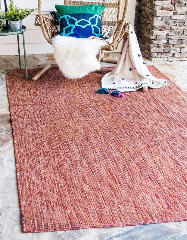 Photo 1 of 
Unique Loom Collection Casual Transitional Solid Heathered Indoor/Outdoor Flatweave Area Rug, Rectangular 9' 0" x 12' 0", Rust Red