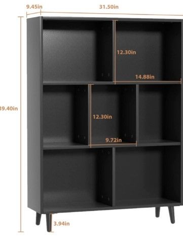 Photo 1 of LAR-ME 3-Tier Bookshelf, Mid Century Bookcase with Legs, 7 Cube Wood Bookshelves Storage Organizer Shelf, Free Standing Narrow Book Shelves for Bedroom, Living Room, Office (