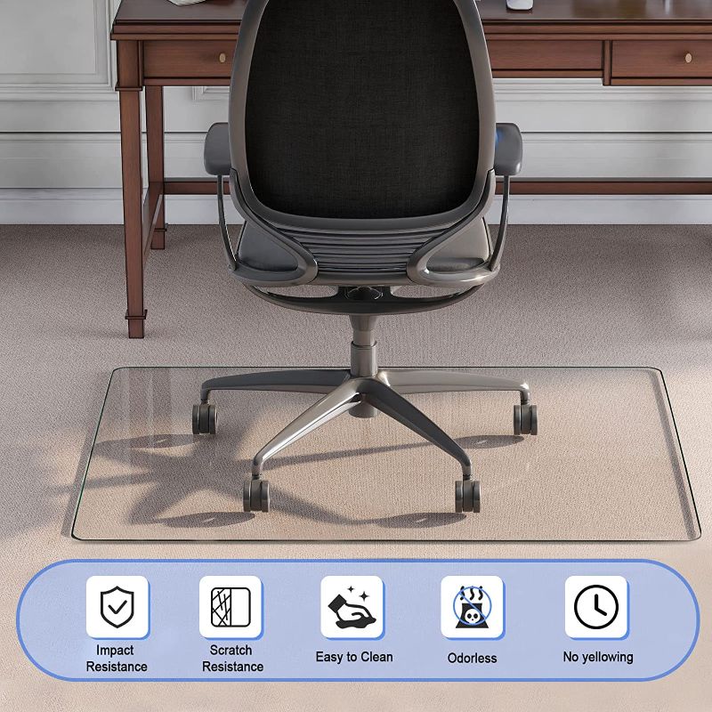 Photo 1 of 
NeuType Glass Chair Mat, Tempered Glass Office Chair Mat for Carpet or Hardwood Floor - Effortless Rolling, Easy to Clean, Best for Your Home or Office...
Size:46" x 53" x 1/4"
Color:Transparent