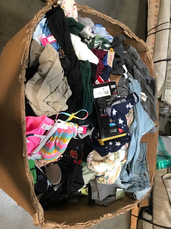 Photo 2 of ALL SALES FINAL; NO RETURNS!!! 31" x 32" x 34" Volume of Miscellaneous Adult & Children's Clothing/Shoes BOX NOT INCLUDED IN SALE