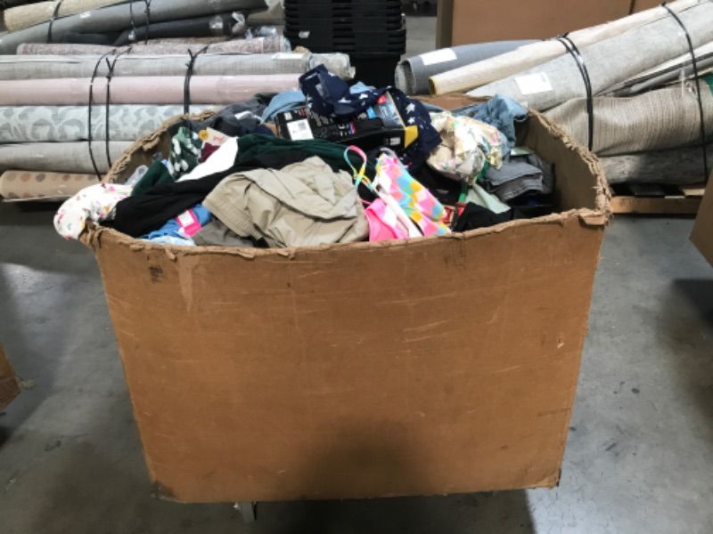 Photo 1 of ALL SALES FINAL; NO RETURNS!!! 31" x 32" x 34" Volume of Miscellaneous Adult & Children's Clothing/Shoes BOX NOT INCLUDED IN SALE