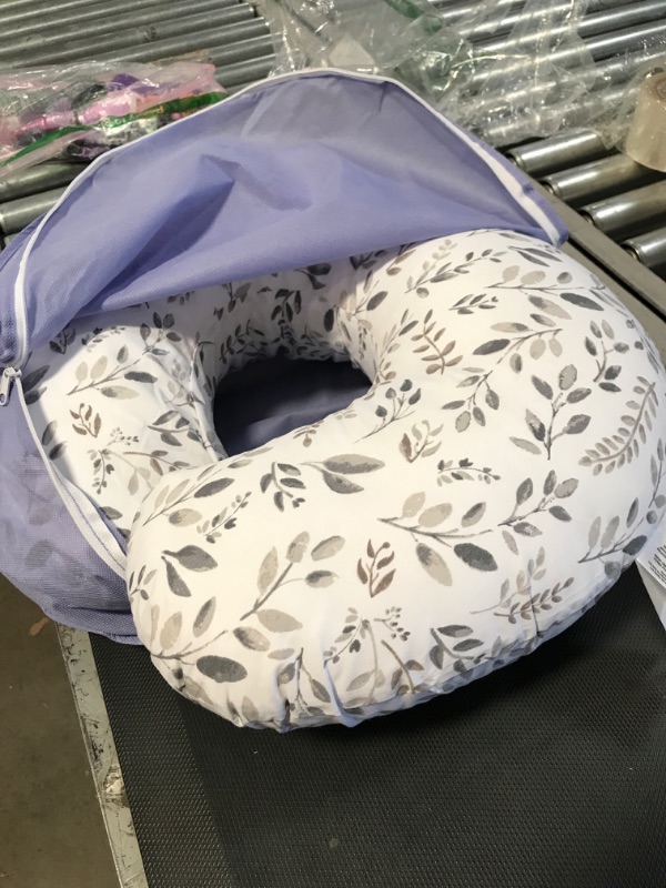 Photo 2 of Boppy Nursing Pillow and Positioner—Original | Gray Taupe Watercolor Leaves | Breastfeeding, Bottle Feeding, Baby Support | with Removable Cotton Blend Cover | Awake-Time Support