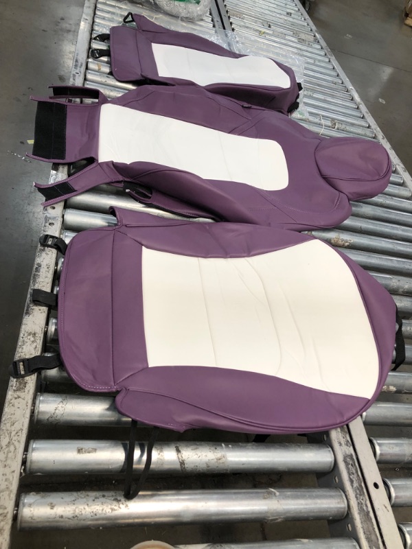 Photo 1 of Airbag Purple & White Pleather Car Seat Covers with Black Adjustable Straps,Strings, Zippers & Velcro (3 piece BUNDLE)