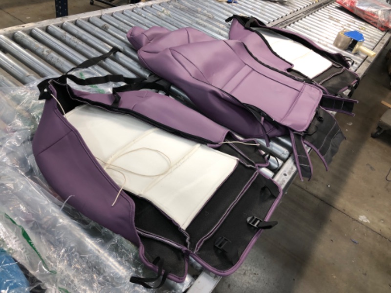 Photo 1 of Airbag Purple & White Pleather Car Seat Covers with Black Adjustable Straps,Strings, Zippers & Velcro (3 piece BUNDLE)