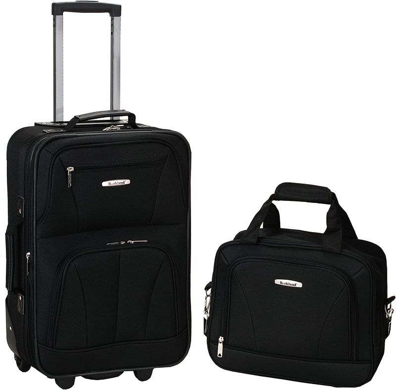 Photo 1 of **UNIT DAMAGED** Rockland Fashion Softside Upright Luggage Set, Black, 2-Piece (14/19)
