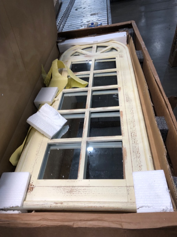 Photo 1 of 53 in. x 20 in. White Wood Vintage Arch Wall Mirror