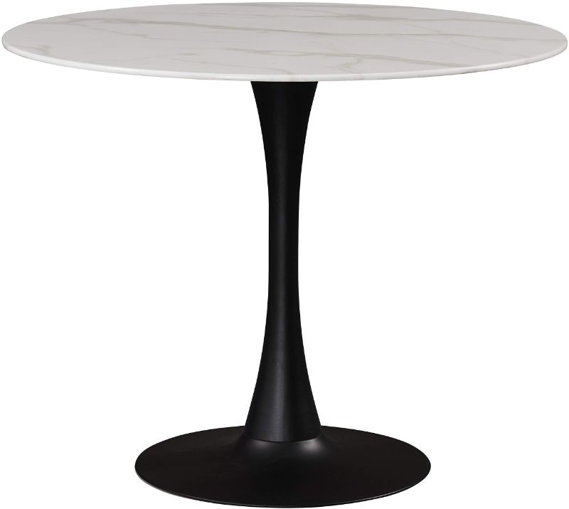 Photo 1 of *STAND ONLY* MERIDIAN FURNITURE HOLLY COLLECTION MODERN | CONTEMPORARY ROUND FAUX MARBLE TOP DINING TABLE, 36" WIDE, MATTE BLACK METAL BASE 36" WIDE MATTE BLACK METAL BASE

