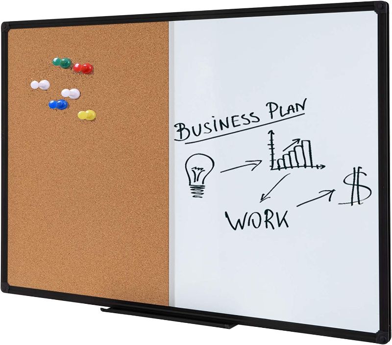 Photo 1 of 
DexBoard Combination Board Magnetic Dry Erase Board & Corkboard,24''x36'' Combo Board,Wall Mounted Decorative Hanging Pin Board, Black Frame
Color:Black
Size:36" x 24"