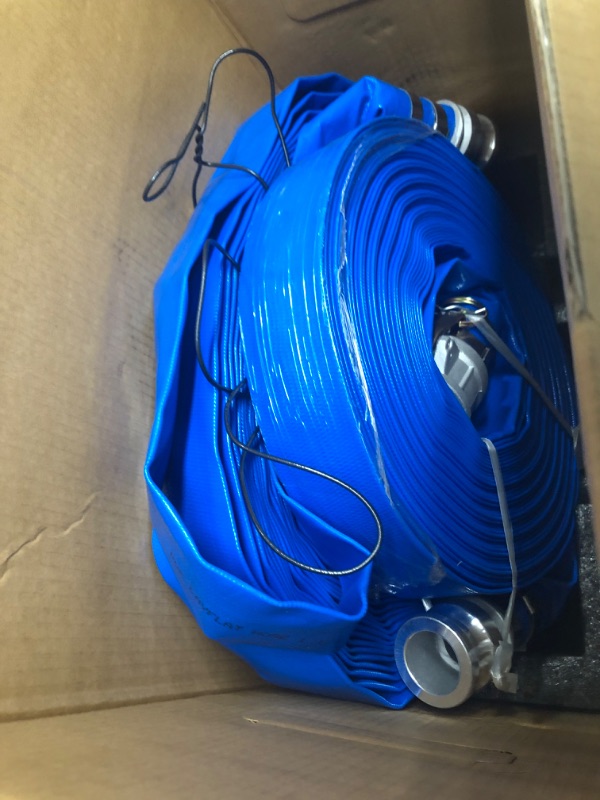 Photo 3 of 1.5" x 100' Blue PVC Backwash Hose with Camlock C and E Fittings, Heavy Duty Discharge Hose, Durable Reinforced Pool Drain Hose for Swimming Pools PVC-Aluminum 1.5 in x 100 ft