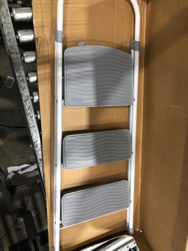 Photo 1 of 3 step grey and white foldable pull out stool 