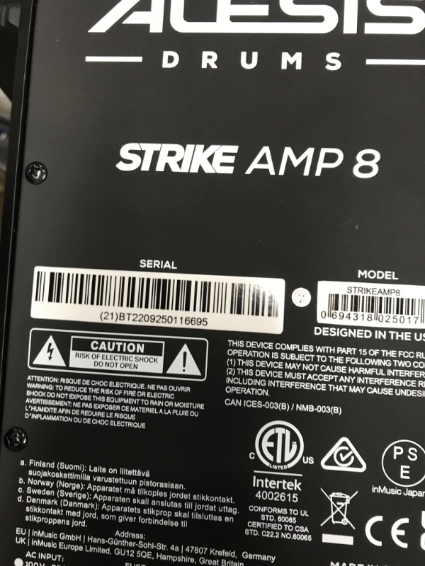 Photo 4 of **MISSING HEADPHONES, MISSING POWER CORD****
Alesis Strike Amp 8 - 2000-Watt Drum Amplifier Speaker for Electronic Drum Sets with 8-Inch Woofer & DRP100 - Audio-Isolation Electronic Drums Headphones for Monitoring 8 inch Woofer + Headphones