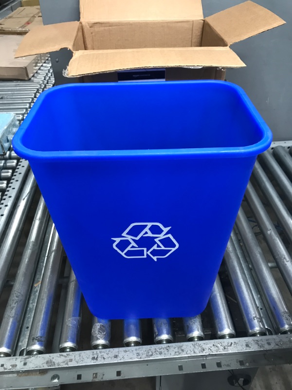 Photo 2 of AmazonCommercial 10 Gallon Commercial Office Wastebasket, Blue, w/ Recycle Logo, 1-pack
