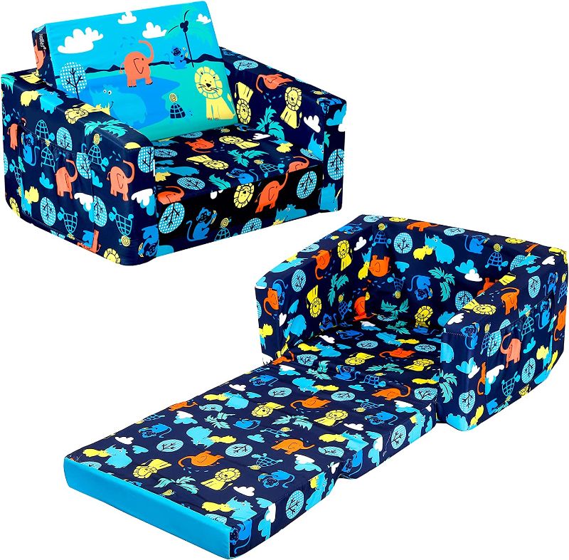 Photo 1 of MallBest Kids Sofas Children's Sofa Bed Baby's Upholstered Couch Sleepover Chair Flipout Open Recliner(Blue/Jungle)
