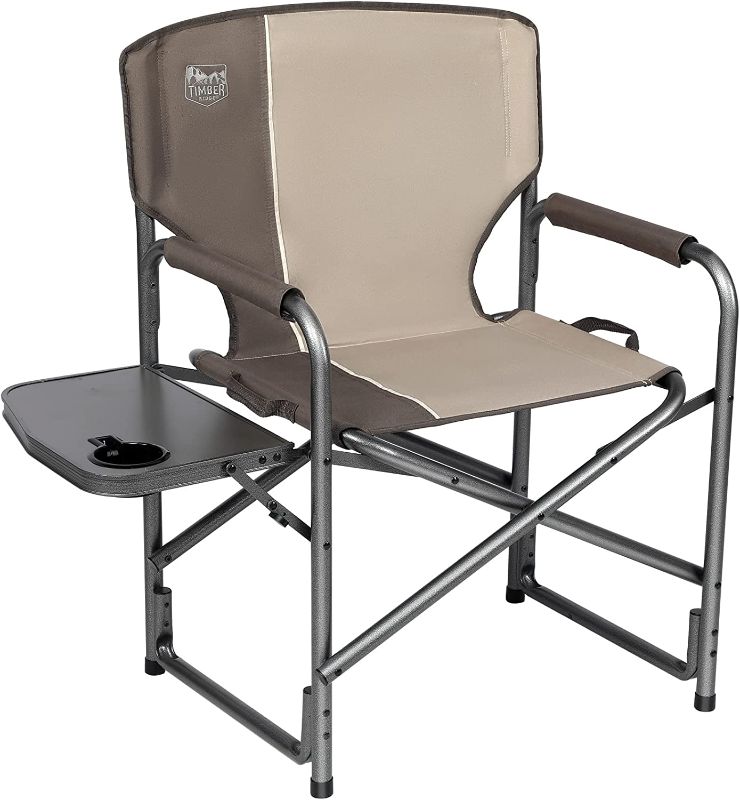 Photo 1 of  ETIMBER RIDGE Lightweight Outdoor Camping Chair, Portable Aluminum Directors Chair with Side Table for Camping, Lawn, Picnic and Fishing, Supports 400lbs (Tan) Ideal
