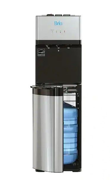 Photo 1 of Essential Tri-Temp Bottom-Load Water Cooler in Black and Brush Stainless-Steel
