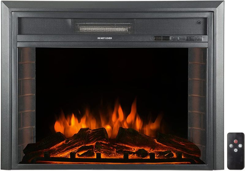 Photo 1 of 26 inch 750W/1500W Electric Fireplace Inserts with Remote Control in Wall Recessed, Energy Saving Insert Fireplace Heater Indoor Glass View, Black
