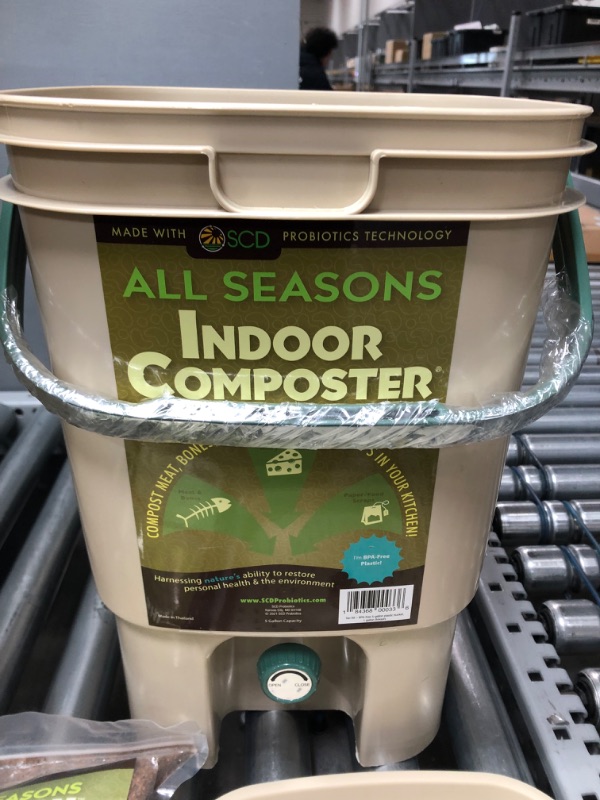 Photo 3 of All Seasons Indoor Composter Starter Kit – 5 Gallon Tan Compost Bin For Kitchen Countertop With Lid, Spigot & 1 Gallon (2 lbs.) Bag Of Dry Bokashi Bran – by SCD Probiotics