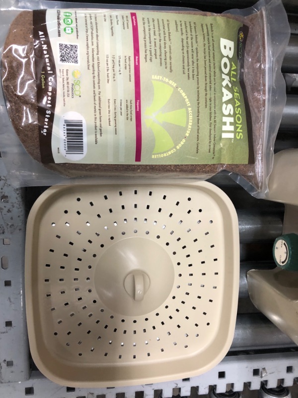 Photo 1 of All Seasons Indoor Composter Starter Kit – 5 Gallon Tan Compost Bin For Kitchen Countertop With Lid, Spigot & 1 Gallon (2 lbs.) Bag Of Dry Bokashi Bran – by SCD Probiotics