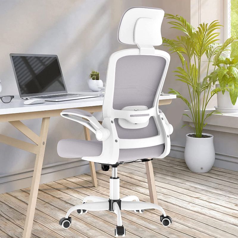 Photo 1 of **SEE NOTES**
Mimoglad Office Chair, High Back Ergonomic Desk Chair with Adjustable Lumbar Support and Headrest, Pink and white
