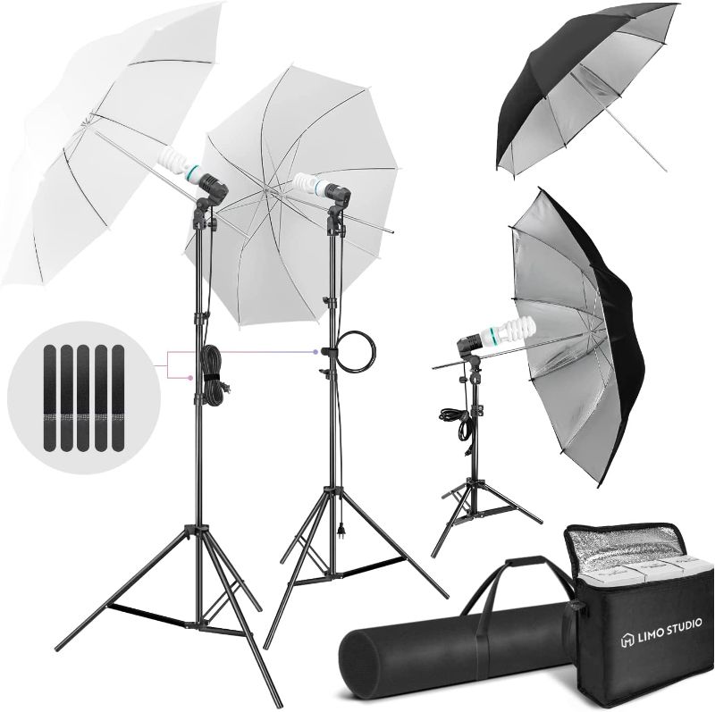 Photo 1 of LimoStudio, 700W Output Lighting Series, LMS103, Soft Continuous Lighting Kit for White and Black Umbrella Reflector with Accessory and Carry Bag
