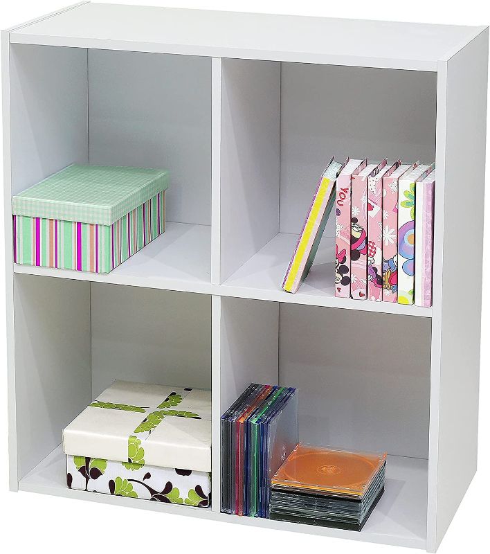 Photo 3 of Kings Brand Furniture White Wood 4 Cube Organizer Storage Bookcase