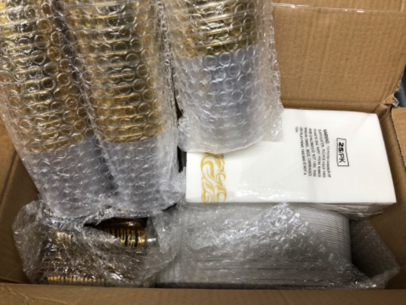 Photo 1 of 700 Piece Gold Dinnerware Set-200 Plastic Plates- 300 Gold Plastic Silverware-100 Gold Plastic Cups-100 Disposable Hand Towel- Disposable Gold Dinnerware Set for Halloween, Christmas, Thanksgiving