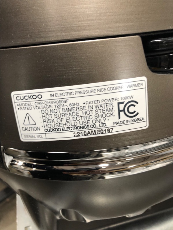 Photo 4 of ***PARTS ONLY/ DOES NOT FULLY FUNCTION** CUCKOO CRP-DHSR0609FD | 6-Cup (Uncooked) Induction Heating Pressure Rice Cooker | 17 Menu Options, Auto-Clean, Voice Navigation, Stainless Steel Inner Pot, Made in Korea | Stainless Steel
