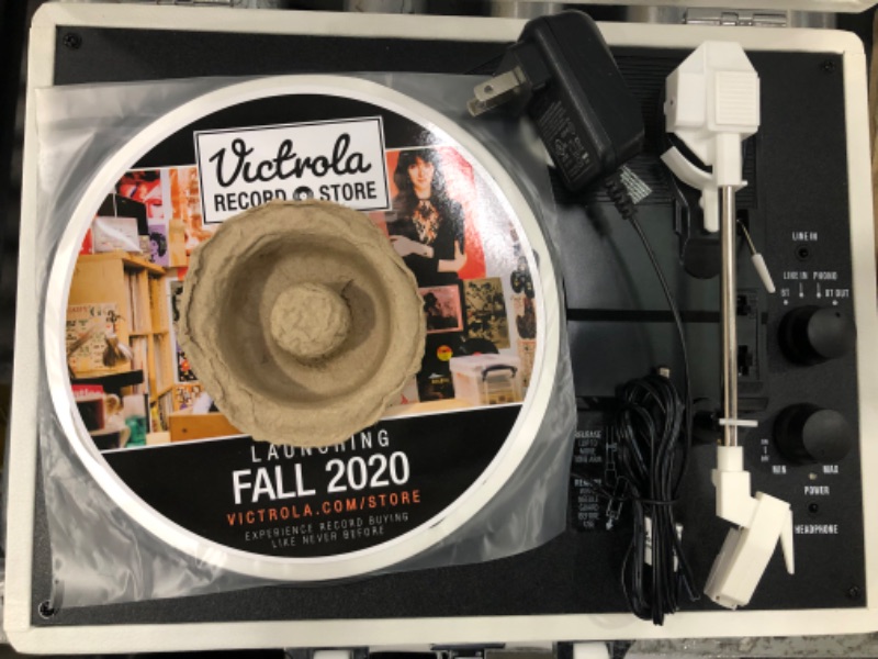 Photo 1 of Victrola VSC-400SB-CNV Bluetooth Suitcase Turntable Canvas - Stickers (White) Canvas Record Player