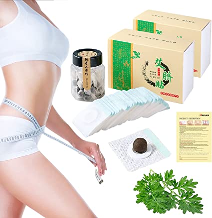 Photo 1 of 2 Boxes Mugwort Belly Patch,60Pcs Natural Wormwood Essence Pills and 60Pcs Belly Sticker, Moxa Hot Moxibustion Navel Wormwood Sticker (60)
