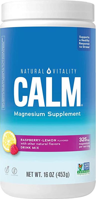 Photo 1 of **EXPIRES 01/2025** Natural Vitality Calm, Magnesium Citrate Supplement, Anti-Stress Drink Mix Powder - Gluten Free, Vegan, & Non-GMO, Raspberry Lemon, 16 oz
