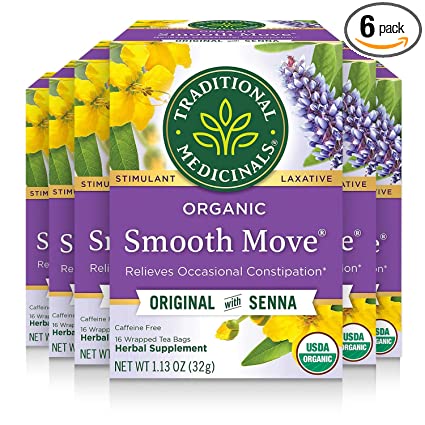 Photo 1 of ** EXPIRES AUG2022** Traditional Medicinals - Organic Smooth Move Original Senna Tea (6 Pack) - Herbal Laxative - Gentle Overnight Relief of Occasional Constipation - Caffeine Free - 96 Tea Bags Total
