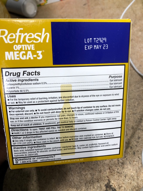 Photo 3 of BB: may/2023** Refresh Optive Mega-3 Lubricant Eye Drops, Preservative-Free, 0.01 Fl Oz Single-Use Containers, 60 Count 60 Count (Pack of 1)