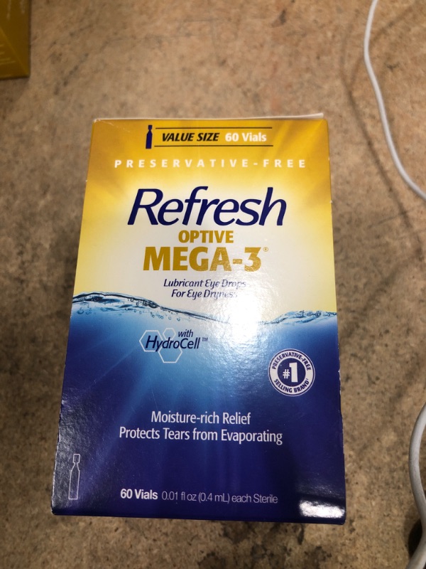 Photo 2 of BB: may/2023** Refresh Optive Mega-3 Lubricant Eye Drops, Preservative-Free, 0.01 Fl Oz Single-Use Containers, 60 Count 60 Count (Pack of 1)