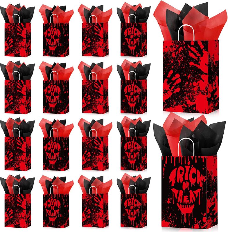 Photo 1 of 2 PCS BUNDLE
Pajean 16 Pcs Halloween Bloody Goodie Favor Bags with Handle Handprints Zombie Skull Vampire Candy Bags with Tissue Paper for Scary Trick or Treat Murder Bloody Halloween Party Decoration (Black Red)
