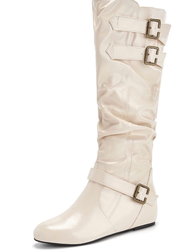 Photo 1 of Coutgo Womens Slouched Knee High Boots Wide Calf Pull On Buckle Flat Winter Boot Size (8)